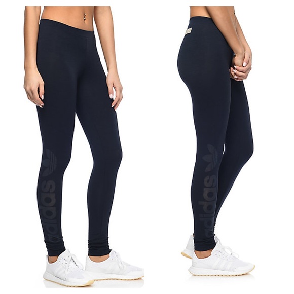 Adidas Linear Logo Navy Cotton Full Legging - Picture 2 of 4
